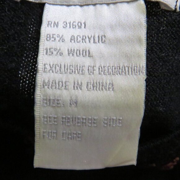 Black Sweater Vest with Embroidered Roses 15% wool size M Warm, Cottage Core - Picture 5 of 6